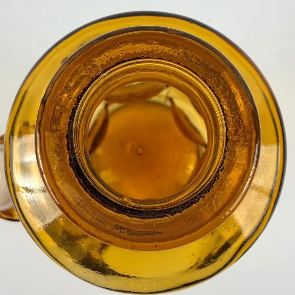 Vintage Empoli Amber Embossed Circle Glass Decanter Original Stopper Italy